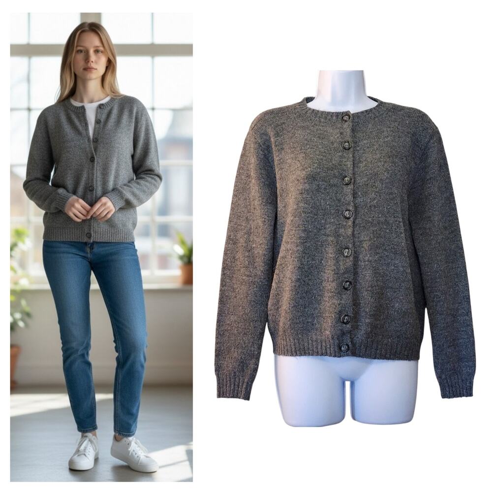 Pandora Clankin Womens Orlon Cardigan Sweater Size S Gray Crew Neck 60s-70s VTG
